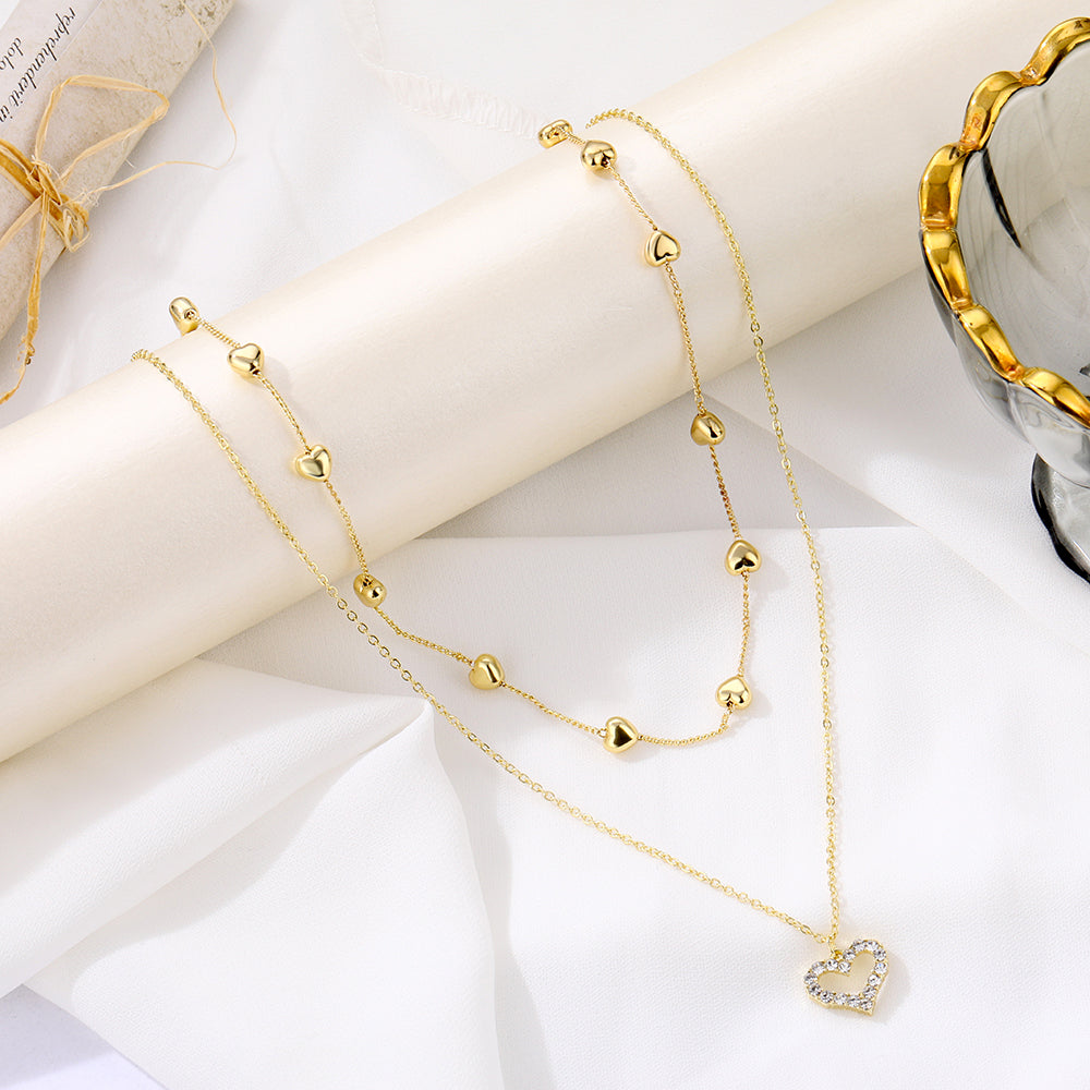 Romance Brillante – Collar Doble Capa con Corazón y Detalles de Circonia 💍