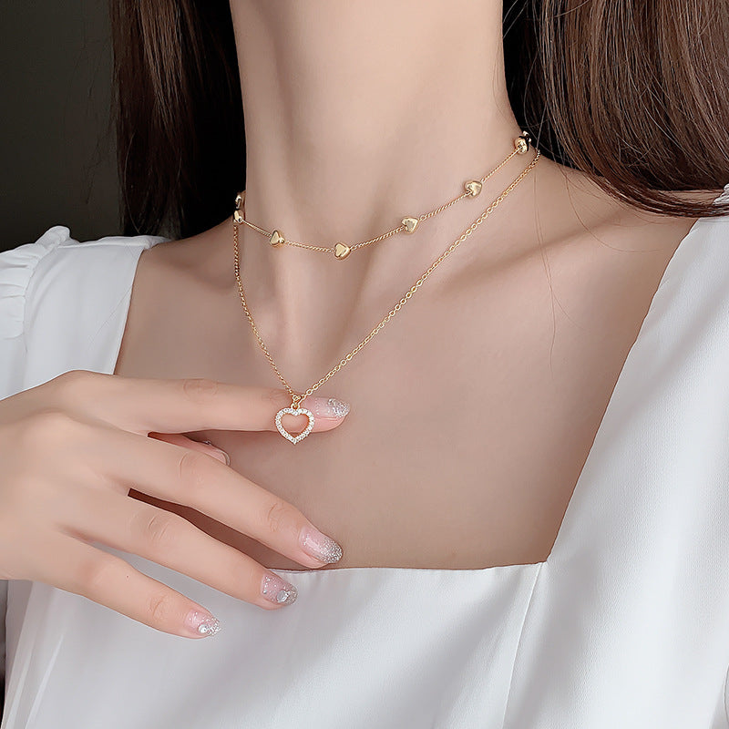 Romance Brillante – Collar Doble Capa con Corazón y Detalles de Circonia 💍