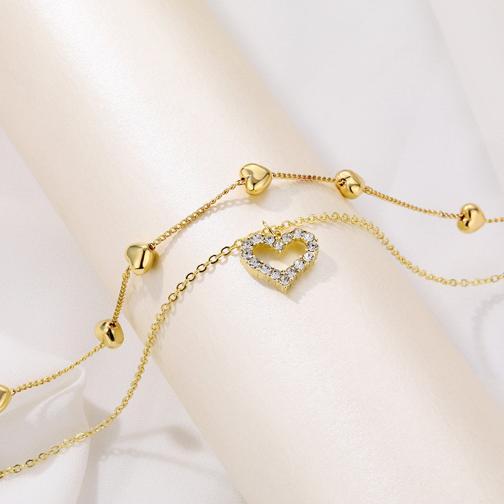 Romance Brillante – Collar Doble Capa con Corazón y Detalles de Circonia 💍
