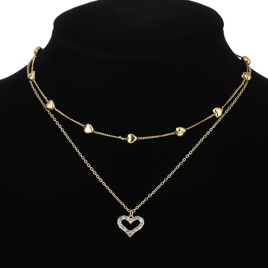 Romance Brillante – Collar Doble Capa con Corazón y Detalles de Circonia 💍