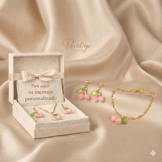Encanto Cereza – Conjunto de joyería con caja de regalo - Prestige Luxe
