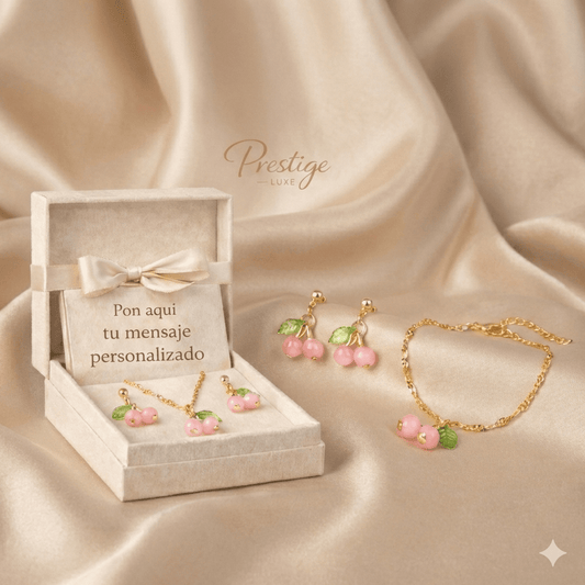 Encanto Cereza – Conjunto de joyería con caja de regalo - Prestige Luxe