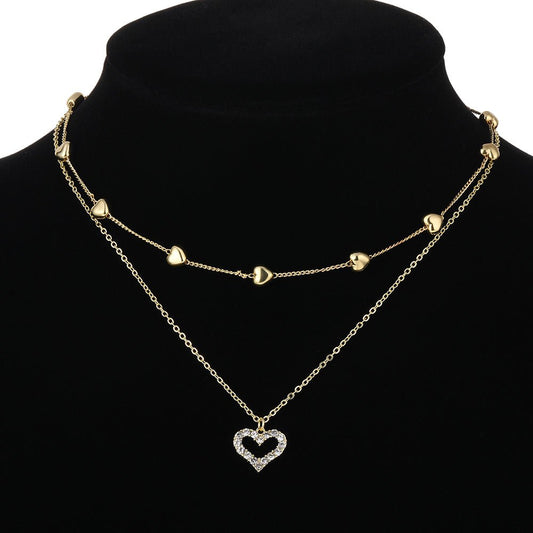 Romance Brillante – Collar Doble Capa con Corazón y Detalles de Circonia 💍 - Prestige Luxe