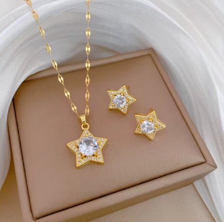 ✨ Sets Exclusivos – Conjunto de Collar y Pendientes en Oro Elegante ✨