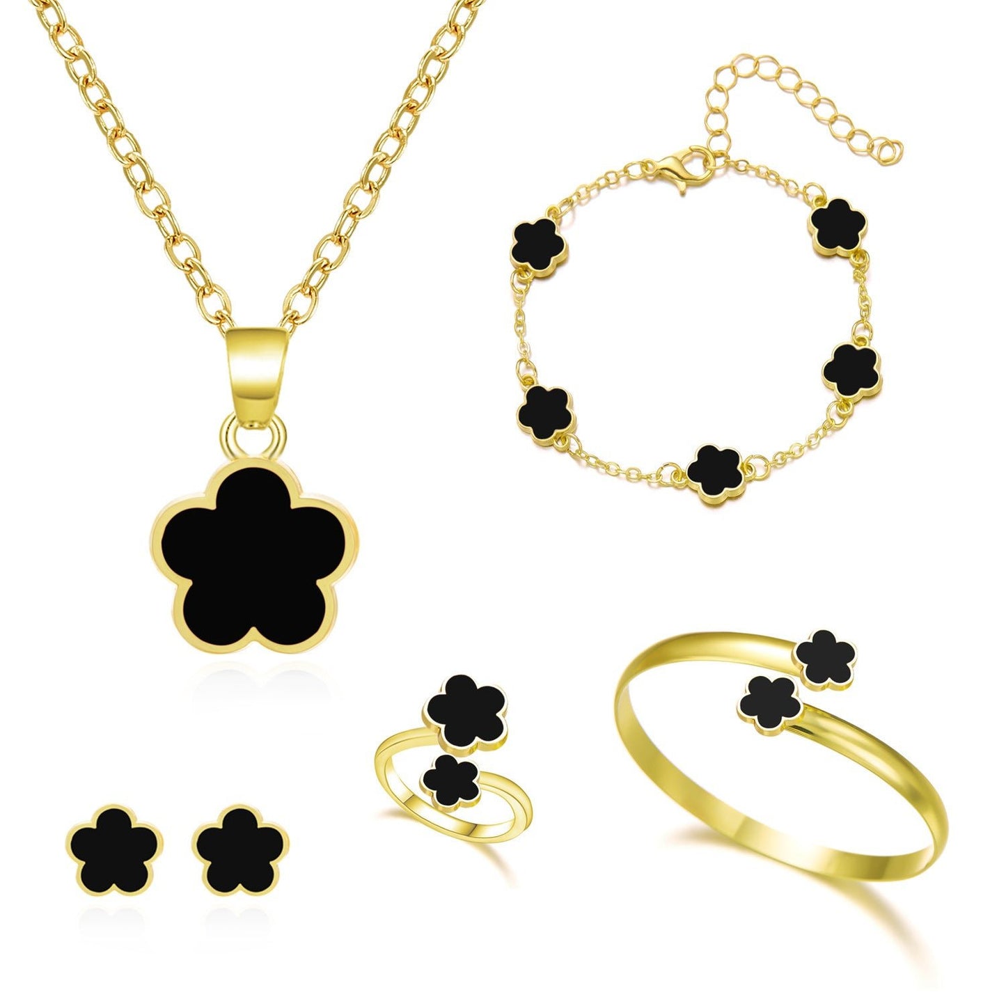 Conjunto Lucky Clover –Set de joyería femenina :collar, pulsera y pendientes de trébol 🌸 - Prestige Luxe