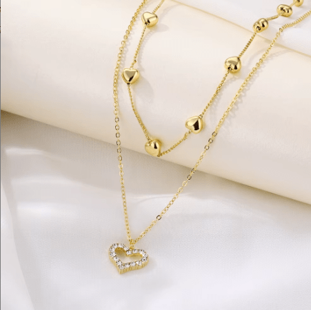 Romance Brillante – Collar Doble Capa con Corazón y Detalles de Circonia 💍 - Prestige Luxe