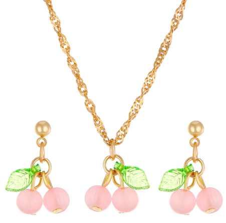Encanto Cereza – Set de Collar y Pendientes Chapados en Oro para Mujer 🍒